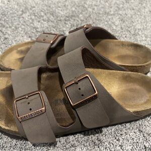 Birkenstock Brown Sandals with Dual Straps and Buckles